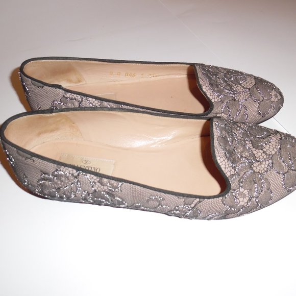 VALENTINO Garavani Caviar Crystal Lace Leather Italy Embellished Loafer Shoes - Picture 3 of 8